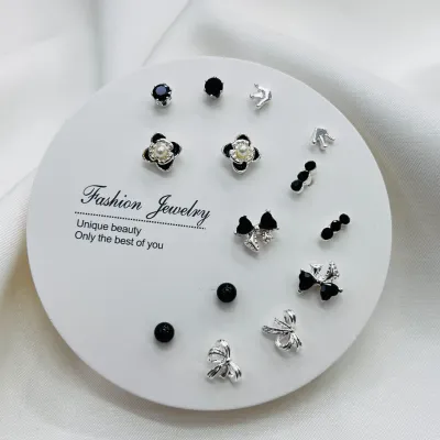 7 pairs Black Love Bow Stud Earring Set (1 Pata)